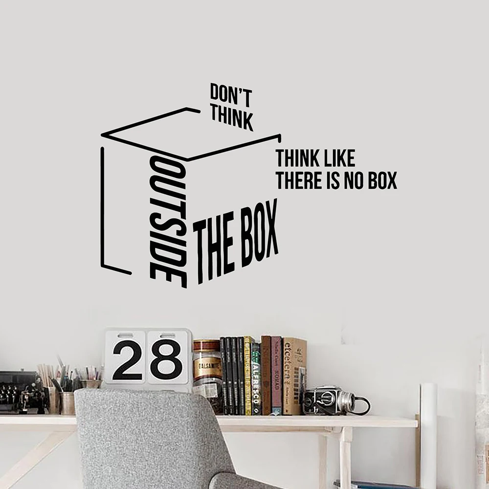 Think Outside The Box Motivation Quote Office Idea Wall Stickers Mural Room Decoration Success Inspiring Decals Posters A678