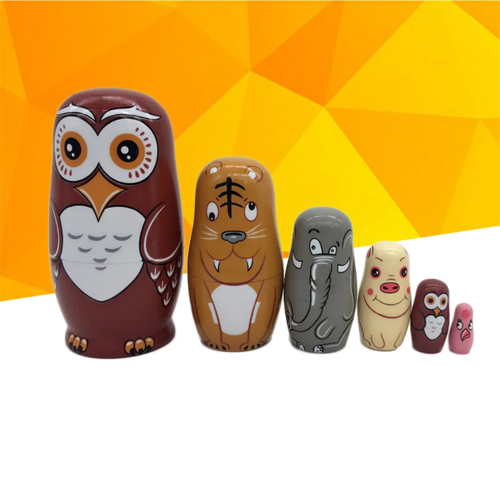 6pcs Lot Wishing Owl Handmade Toys Matryoshka Animal Painted Russian Nesting Dolls Assorted Colors Kids Gift( Style)