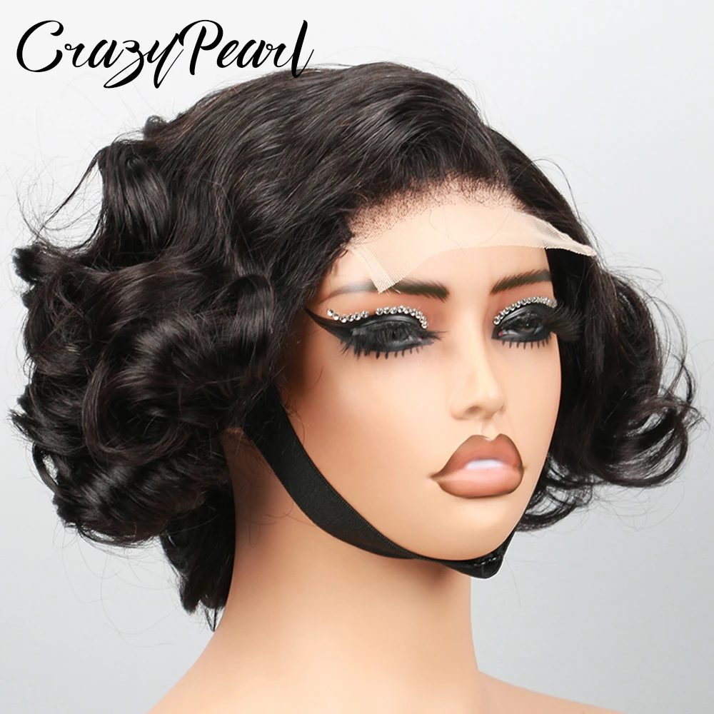

Vintage Finger Wave Bob Wig Black Human Hair Lace Front Short Curly Wigs for Black Women 1920s Retro Style Natural Hairline