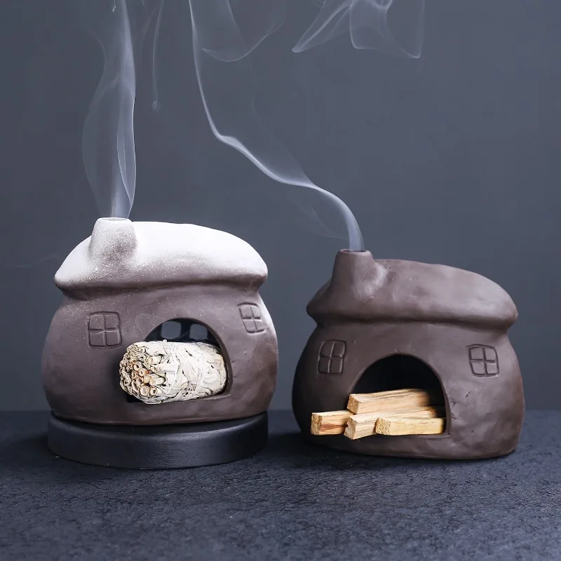 1pc Ceramic Mini Fireplace Home Decor Sage Burning Holder Creative European Style Palo Santo Incense Burner (Without Incense)