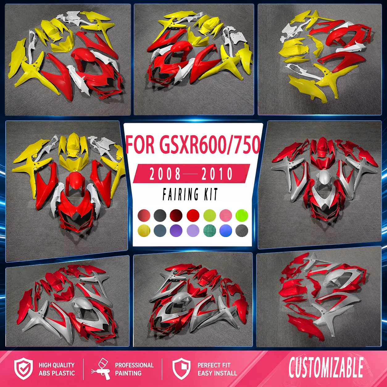 Motorcycle Fairings GSXR750 600 2008 2009 2010 Injection Accessory Complete Fairing Kit Bodywork for GSXR600 750 08 09 10