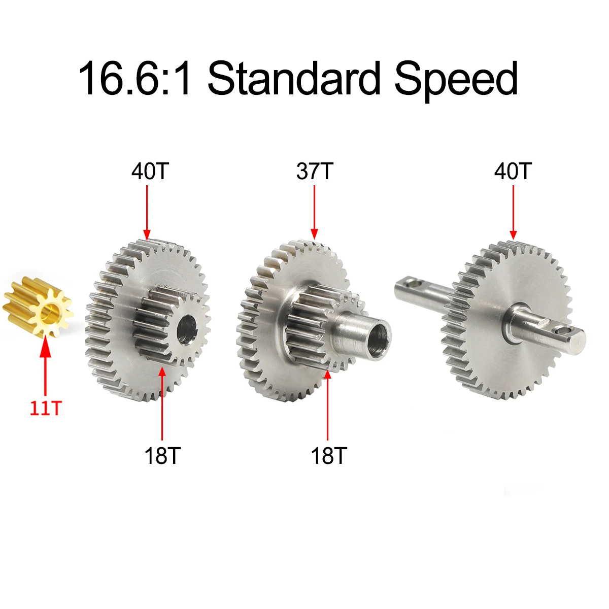 

Stainless Steel Overdrive Underdrive Transmission Gear Pinion Set 16.6:1/9.7:1/40.3:1 for 1/18 RC Crawler Car TRX4M Upgrade