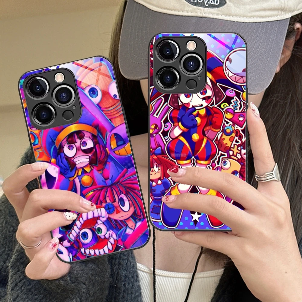 Amazing Digital Circus Pomni Cell Phone Case for iPhone 15 14 13 12 11 X XR XS 8 Pro Max Plus Mini PC Glass Phone Cover Shell