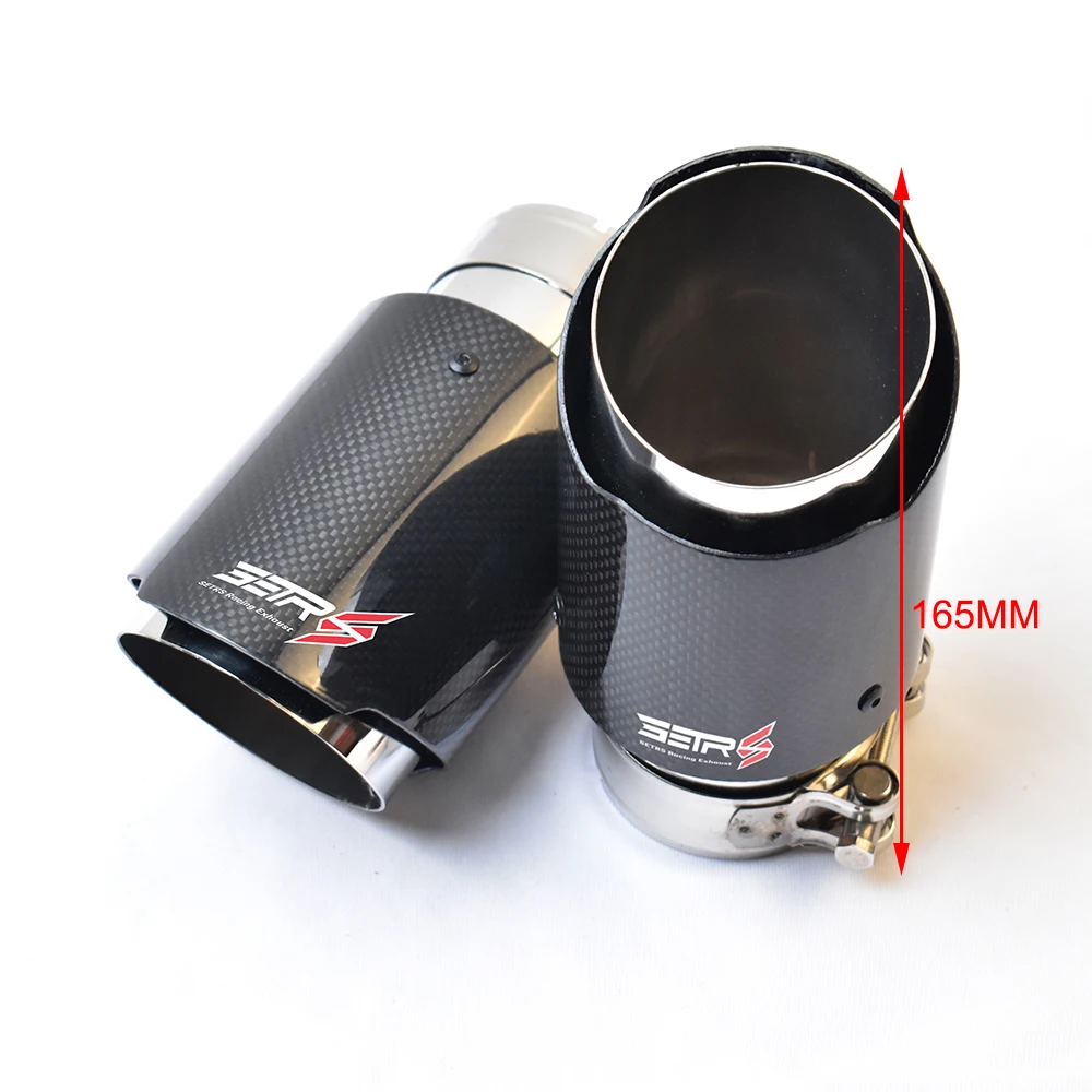 

1pc Glossy Fiber Carbon Glossy Car Muffler Tip Pipe With Setrs Logo