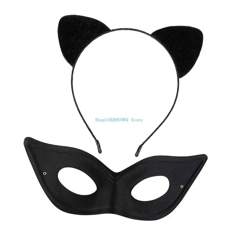 

N7YF Cats Ear Headband Mask Pair For Women Girls Costume Event Halloween Cosplay