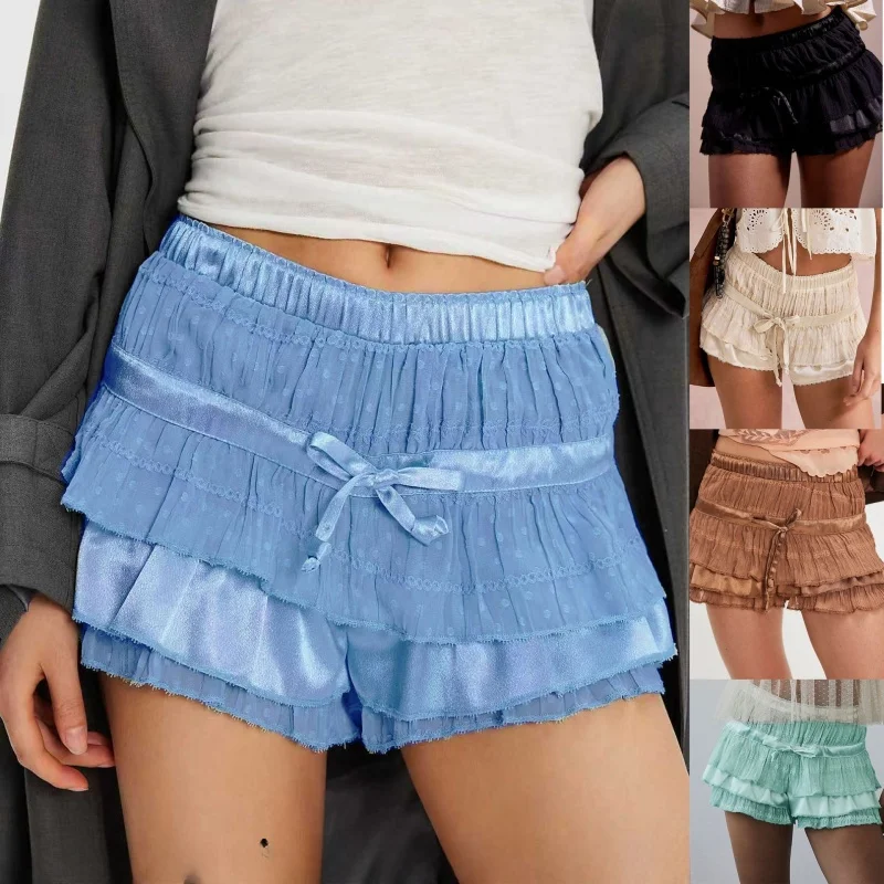 

Разноцветный кружевной топ с узлом, женская сексуальная короткая футболка, ультратонкая летняя модная юбка-брюки в нежном стиле