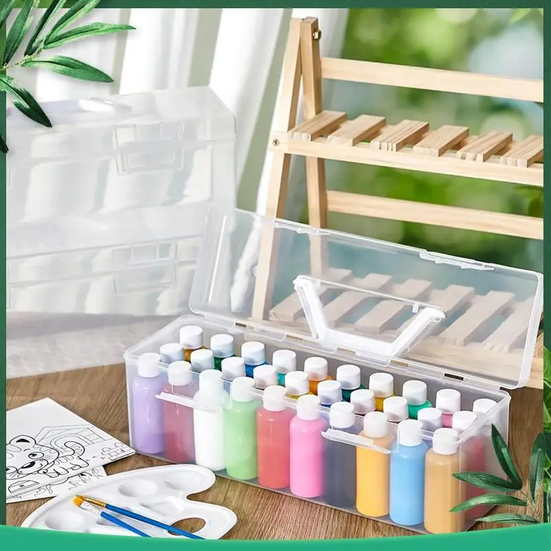 

(NEW) 3 Pcs Paint Storage Box For 2 Fl. Oz Acrylic Paints, Acrylic Portable Craft Art Organizer With Handle, 30 Bottles