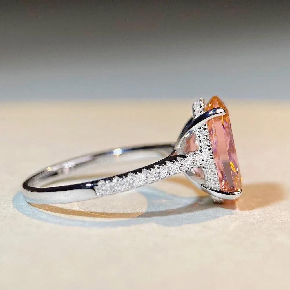 PT950 Platinum Ring  Women's Light Pink Dove Egg Diamond Ring  Full Diamond Cross,border Wholesale