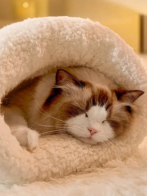 Cat Sleeping Bag Soft Cuddly Fluffy Feel Thickened Pet Pocket Type Quilt Bed Kitten Puppy Soft Comfortable Nest Pet Supplies