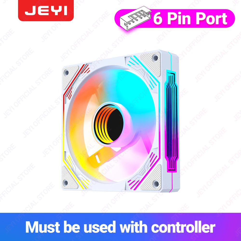 JEYI RGB Chassis PC-ventilator 12CM ARGB Cyclisch Spiegellichteffect Koelventilator 6-pins PC-ventilator Koeler Stille Radiator met ARGB-controller
