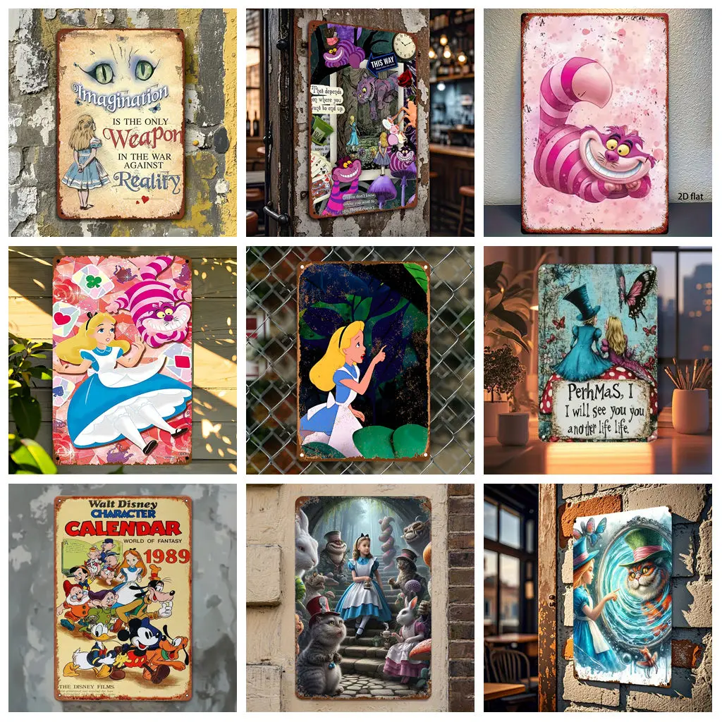 

Miniso Alice in Wonderland Creative Metal Signs wall decor Tin Signs Captain Metal Poster Decor for Bar Pub Club Wall Decoration