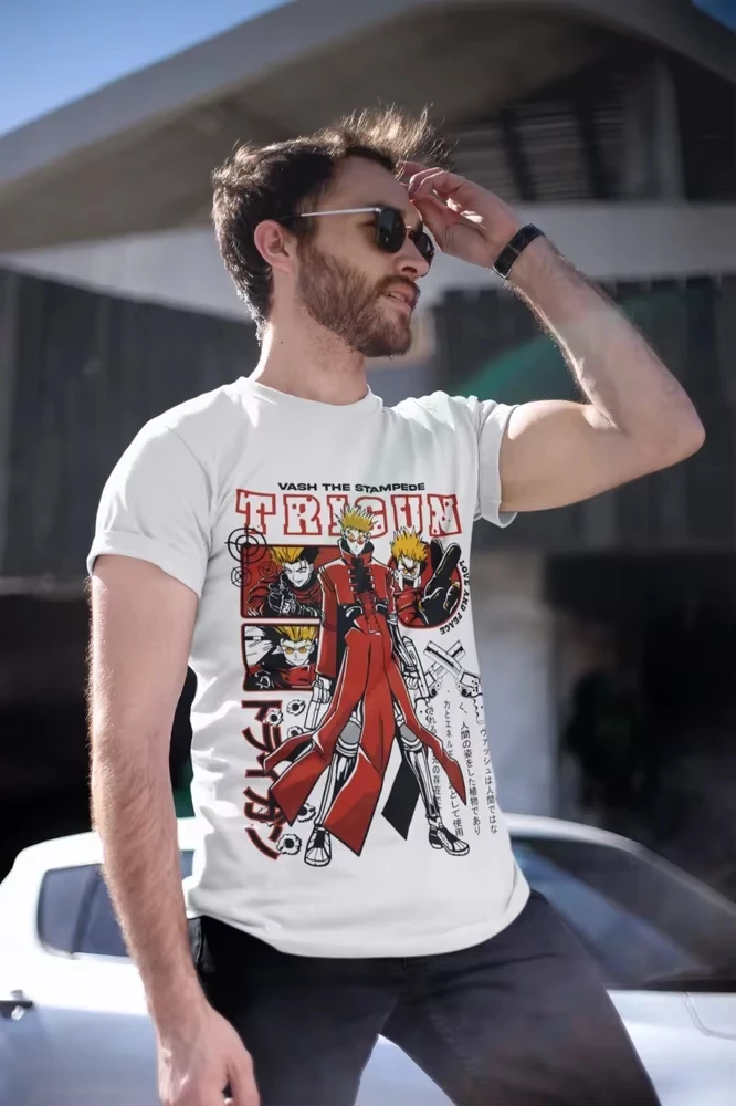 Trigun T-Shirt Vash The Stampede Moon Funny Manga Japanese Anime Gift Shirt Short Sleeve Casual Cotton Graphic Tee Top Fashion