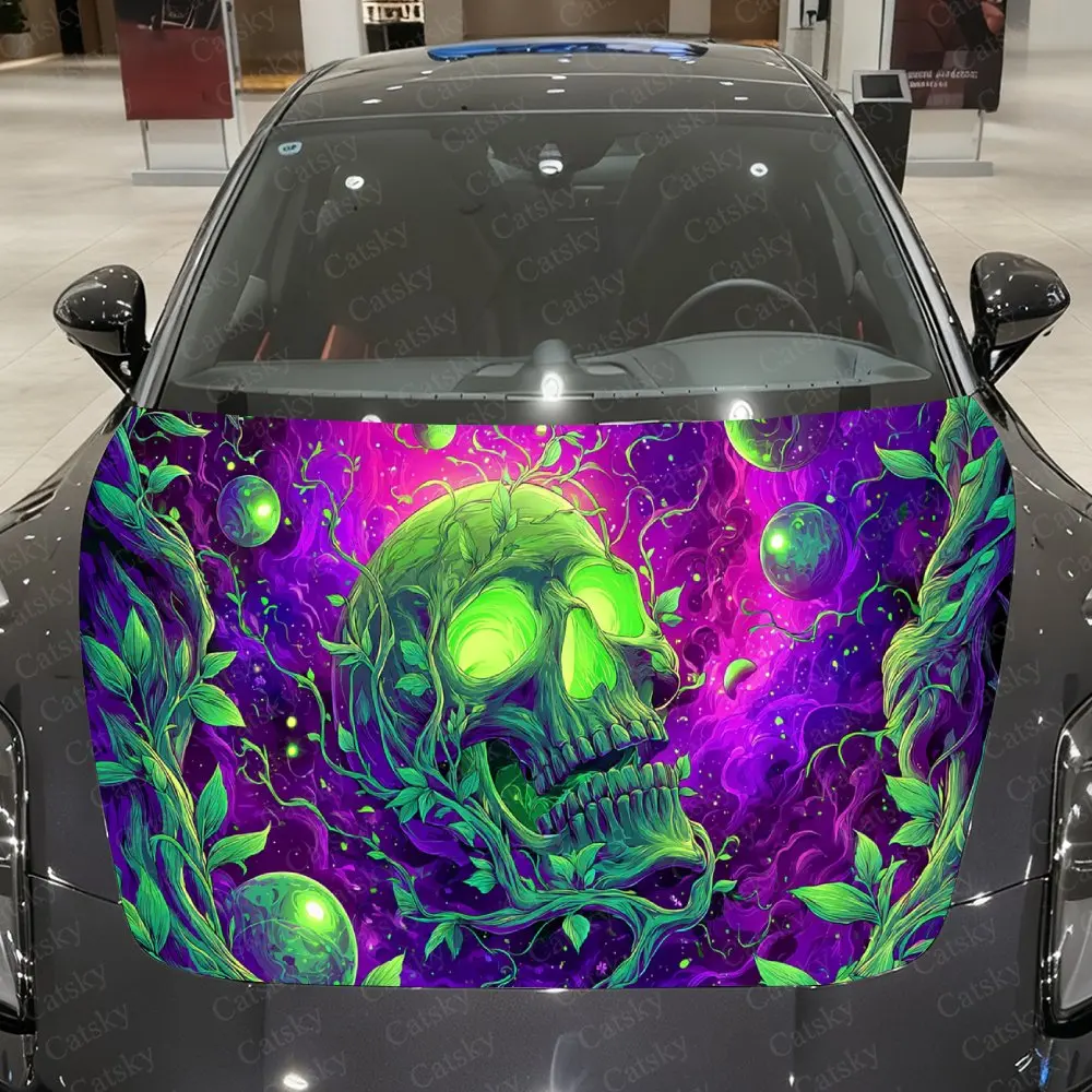 

Виниловая пленка Starlight Vine Wrapped Green Skull для автомобиля, водонепроницаемая наклейка на капот из ПВХ, самоклеящиеся устойчивые к царапинам наклейки