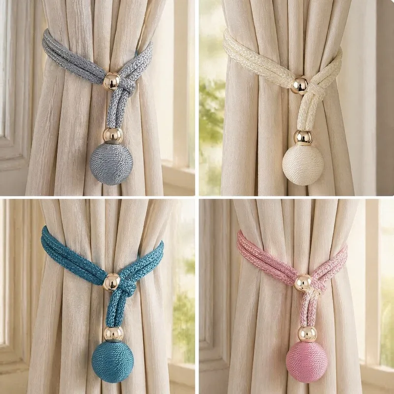 Adjustable Curtain Back Ties with Regulator, Wall Mount Curtain Tie Hooks, Multi-color Curtain Drawstring Straps for Fixing Wind