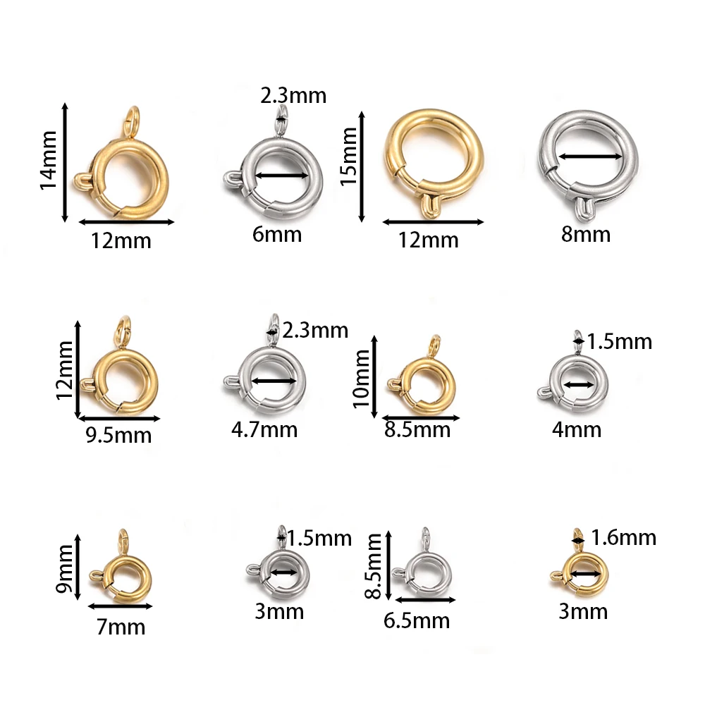 5Pcs Stainless Steel Round Spring Ring Keychain Clasp Hooks Snap Buckle Connectors for DIY Bracelet Necklace Handmade Jewelry