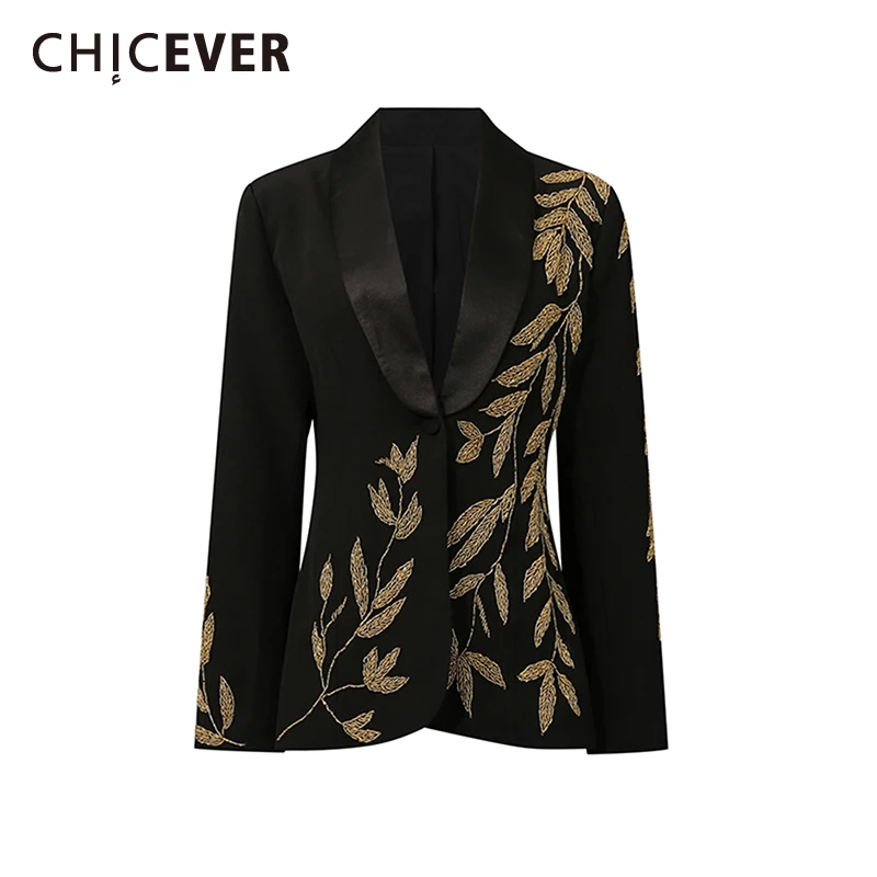 

CHICEVER черная куртка с бусинами, женская куртка с лацканами и длинными рукавами, утягивающие винтажные литературные женские куртки, осенняя мода, новый стиль