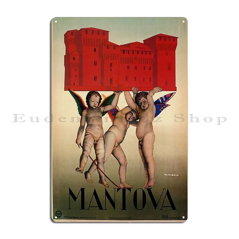 Vintage 1920s Italian Travel Poster Mantova Angels Metal Sign Garage Character Cinema Designing Wall Decor Tin Sign Poster