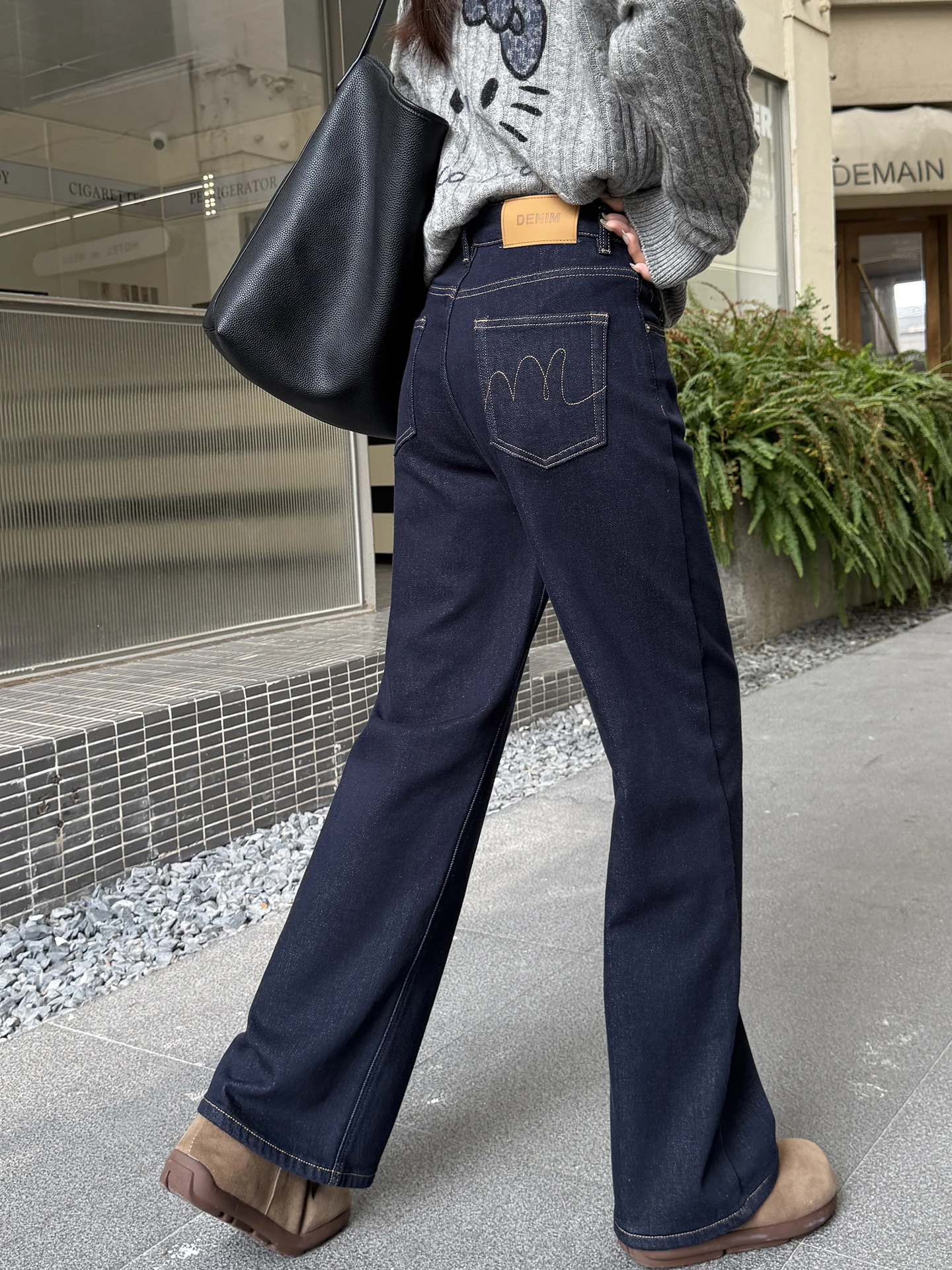 

Джинсы женские Deep Blue Fce, прямые, с подкладкой, эластичные, свободные, широкие штанины, длинные, осенне-зимние, новинка, высокая талия, простые...