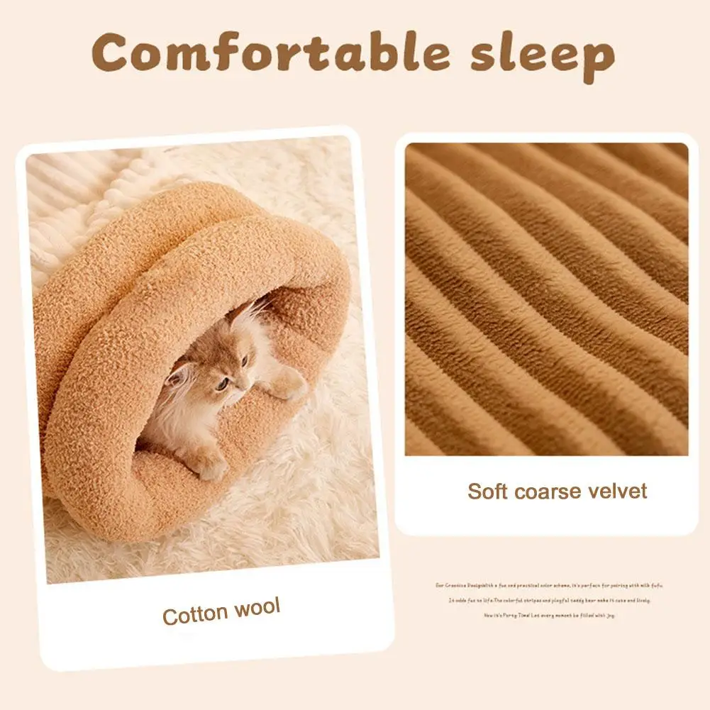 Cat Winter Sleeping Bag Pet Down Sleeping Bag Nest PP Cotton Semi-enclosed Warm And Comfortable Large Pocket Design M/L Cute