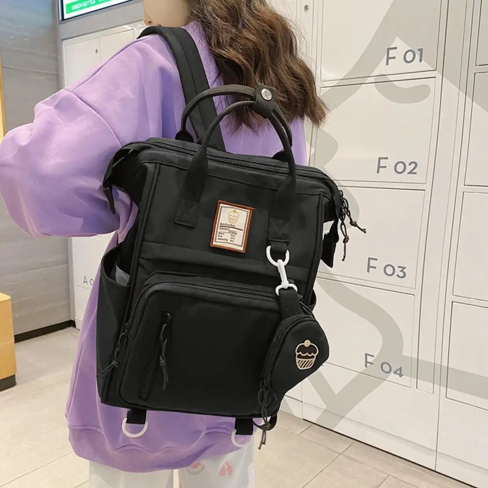 

College Style Backpack Embroidery Backpack Multi-compartment Student Backpack with Handle Coin Purse Capacity Zipper for School