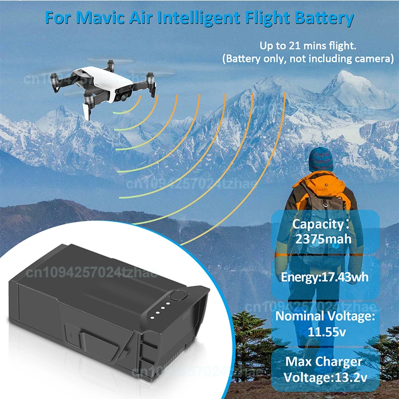 

Аккумулятор для аксессуаров для дрона Dji Mavic Air, аккумулятор 2375 мАч, время полета, 21 минут, совместимый с аккумуляторами Mavic Air