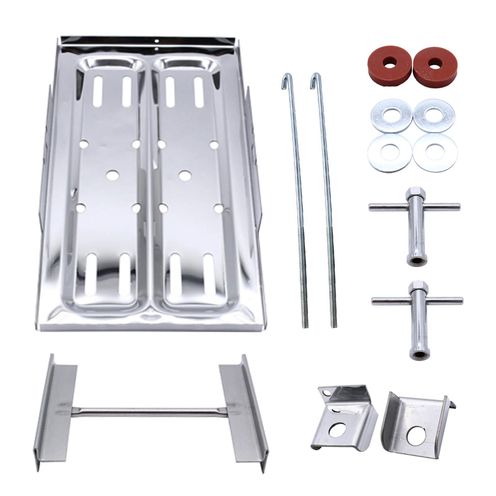 Universal Battery Tray Adjustable Polished Clamp Bracket Kit Hooks, Washers, Fasteners