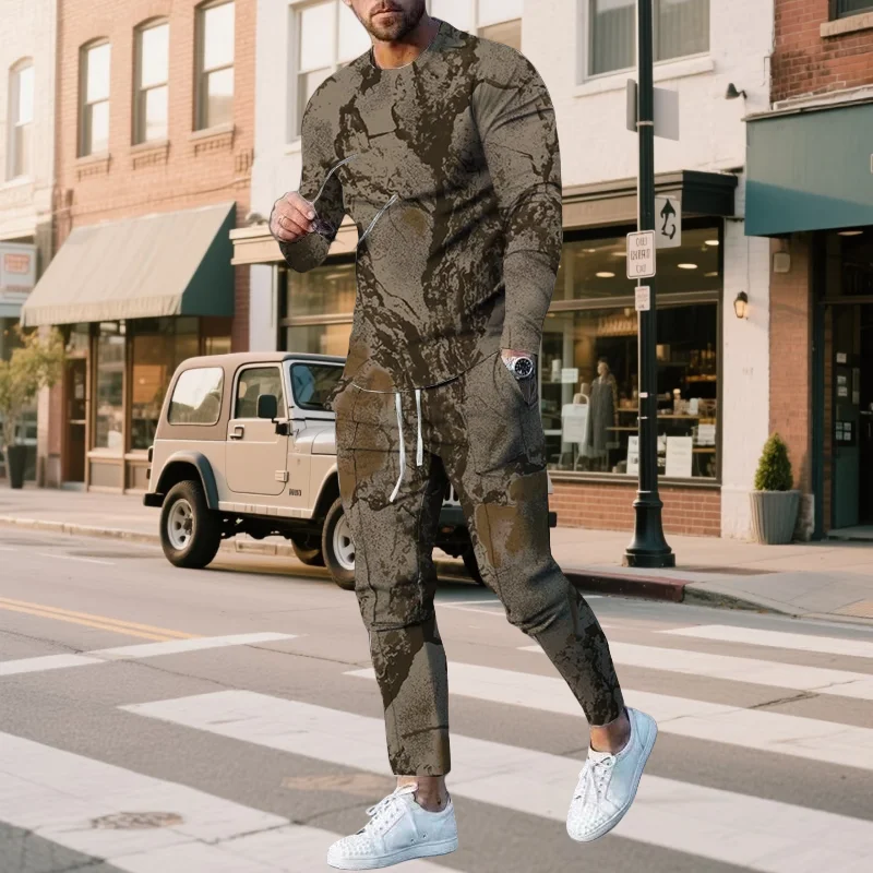 

2025 весенне-осенний модный охотничий камуфляжный мужской костюм с длинными рукавами и принтом для взрослых, повседневный повседневный уличный спортивный костюм