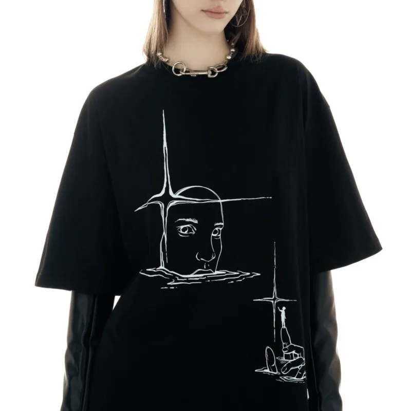 T-shirt con stampa lirica Punk Oversize Hip Hop donna Streetwear abbigliamento Harajuku Goth Unisex uomo Top manica corta in cotone Tee Y2K