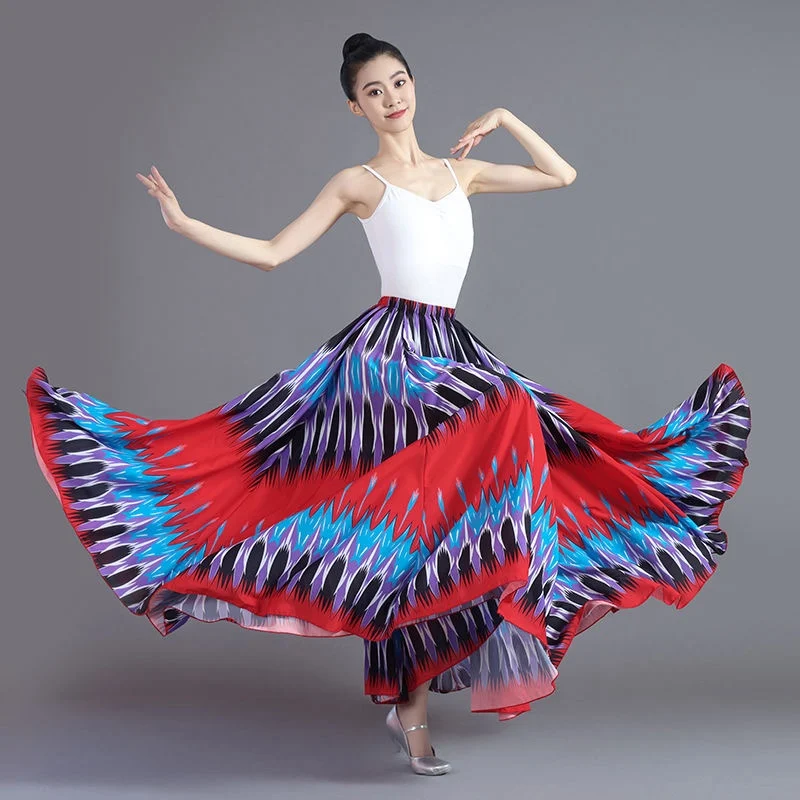 180-720 Degree Women Flamenco Dance Skirts Classical Ethnic Bullfighting Dance Characteristic Printed Performance Large Skirt