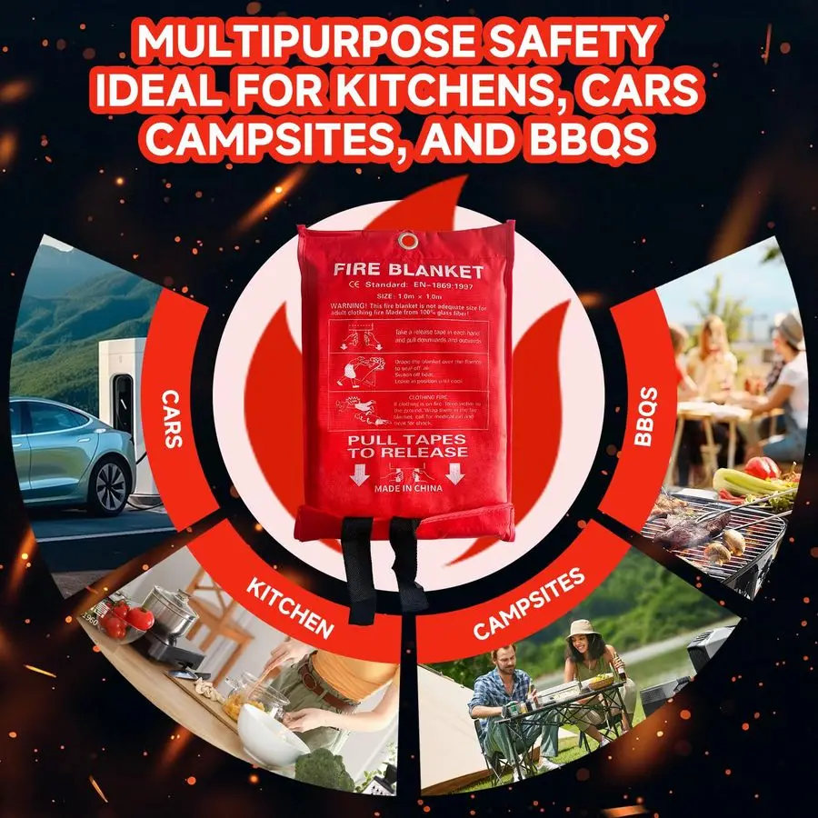 Pacotes Cobertor contra Incêndio 39,37x39,37 Polegadas, 1100 Resistente ao Calor, Cobertor de Supressão de Incêndio de Emergência para Cozinha, Casa, Carro, Acampamento E