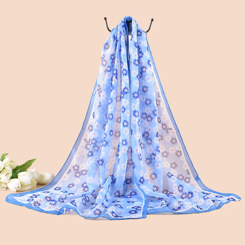 New Fashion Small Fragmented Flower Print Thin Breathable Chiffon Women\'s Scarf Scarf Decoration Tourism Sunscreen Shawl Band