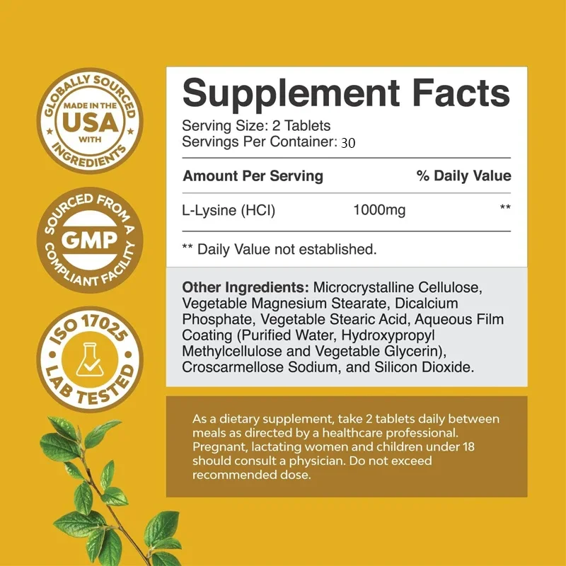 شكل L-Lysine Free - مكملات L-Lysine عالية القوة لصحة العين والعناية بالشفاه تركيب الكولاجين ودعم المناعة #3