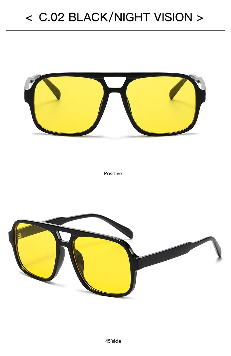 Mode gelbes Quadrat Frauen Sonnenbrille Retro Doppelbrücken großen Rahmen Sonnenbrille Frau Mode Luxus Designer Sonnenbrillen Brillen – Detail 11