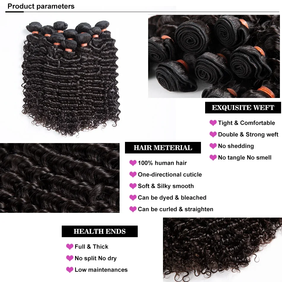 30 32 36 40 Inch Deep Wave Human Hair Bundles Brazilian Remy Unprocessed Weaving Curly Hair Bundles Weave Extensions Deals