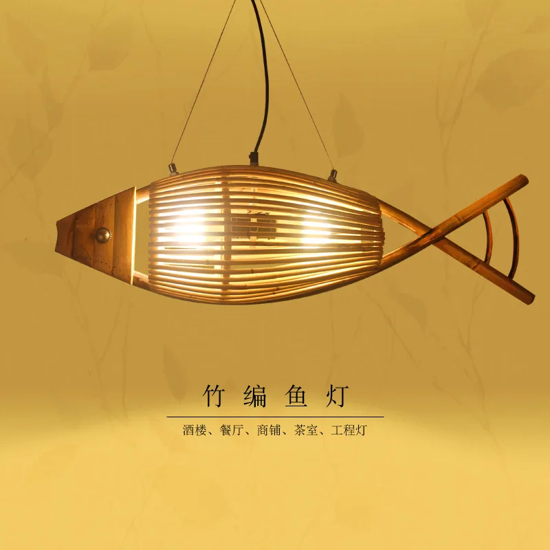 Handmade bamboo fish lantern retro creative personality fish-shaped chandelier farmhouse restaurant teahouse inn lamps