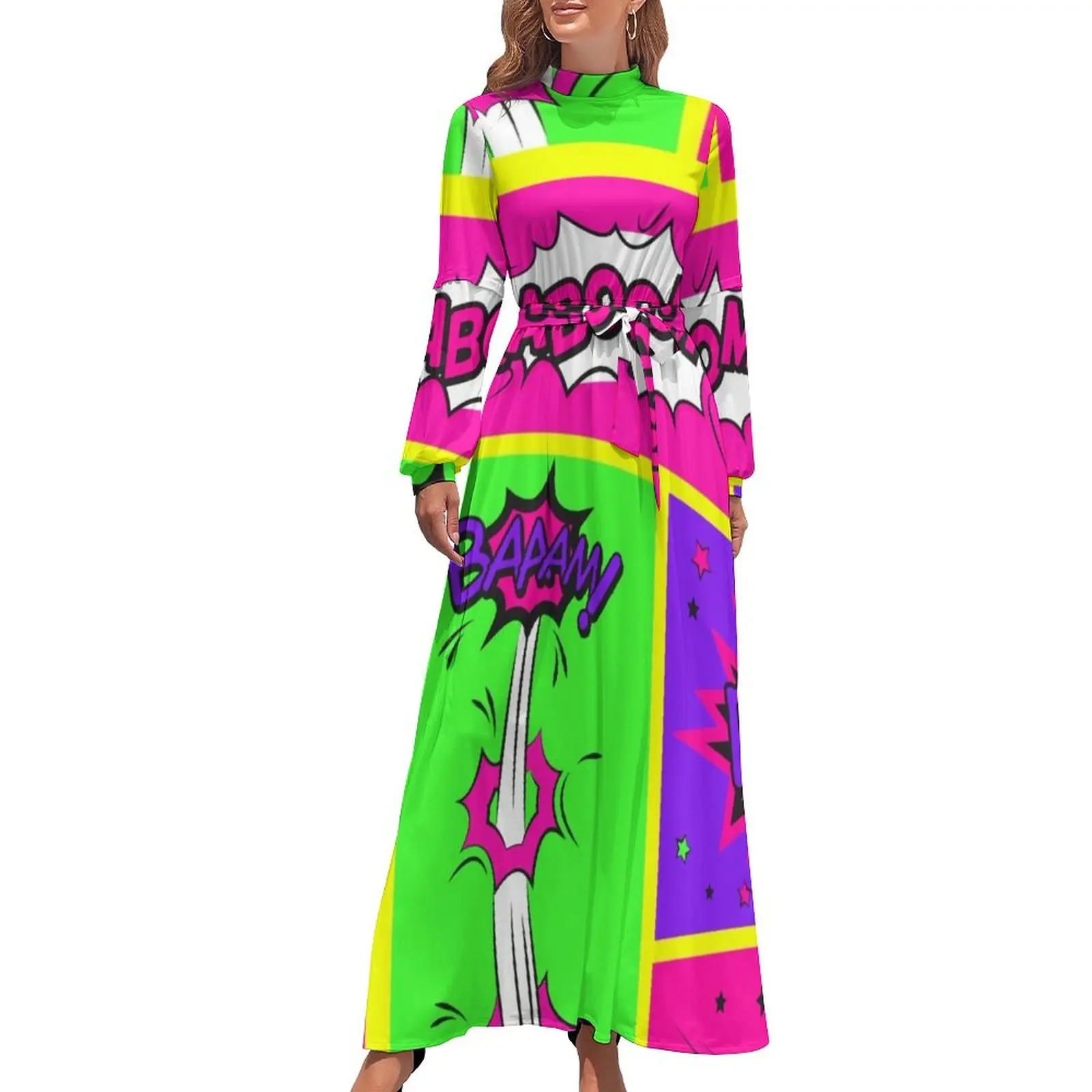 

Bright and Colorful Comic Book Art Long Dress dress korean style women formal occasion dresses