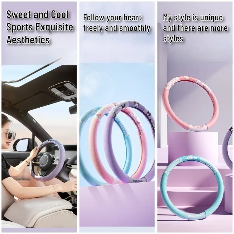 

Car Modification Kawaii Kurongmi My Melody Anime Steering Wheel Cover Leather Suitable for 37-38 cm Steering CoverCar Decoration