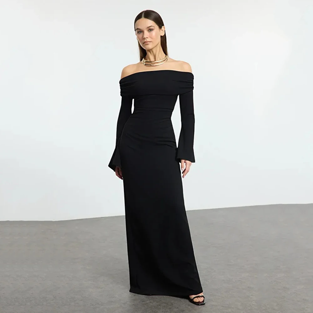 

Arya Black Elegant Evening Dresses Jersey for Floor-Length Off the Shoulder Prom Dress Straight Vestidos De Fiesta Customized