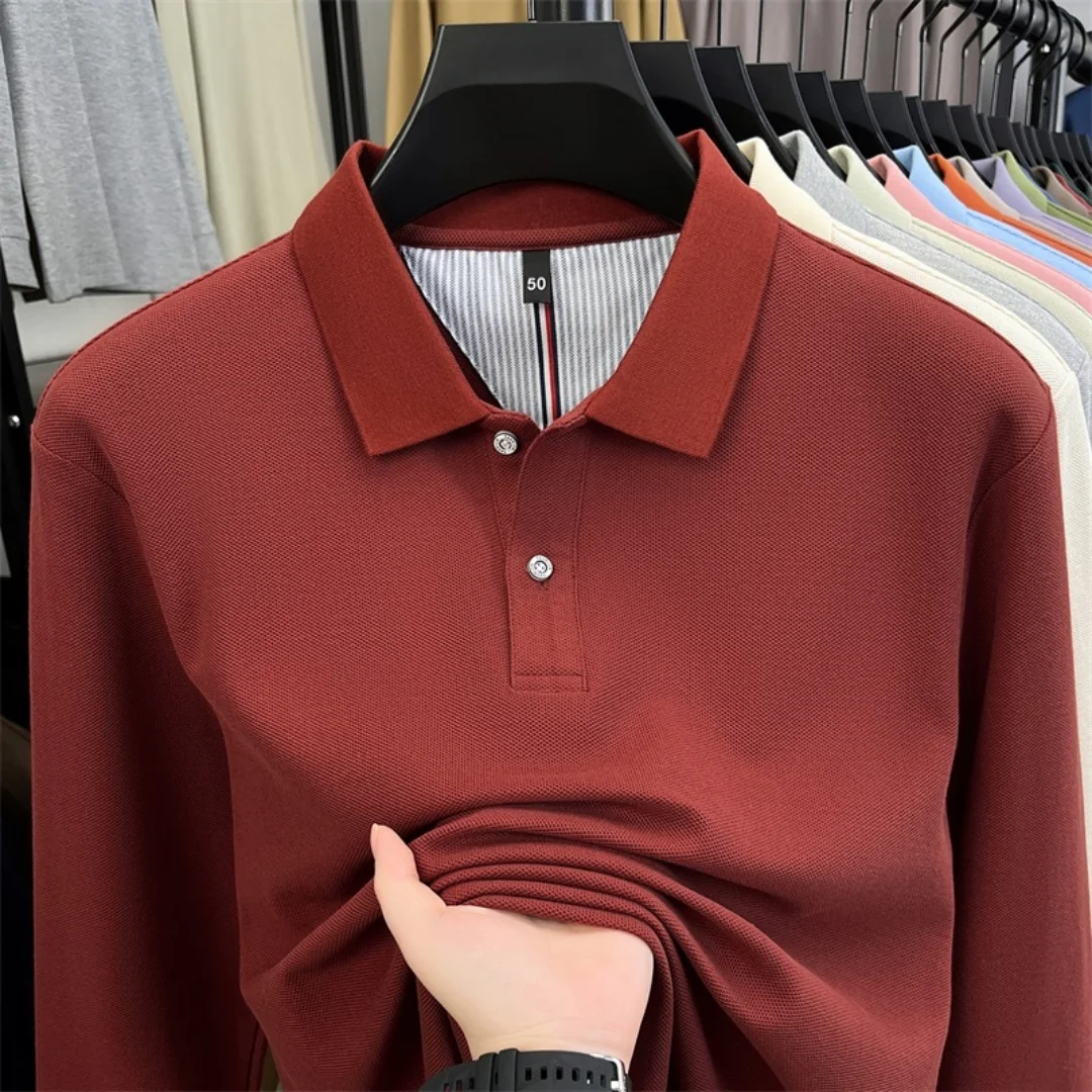100% pure cotton high-end brand men's long sleeve polo shirt autumn winter fashionable luxury embroidery golf top casual T-shirt