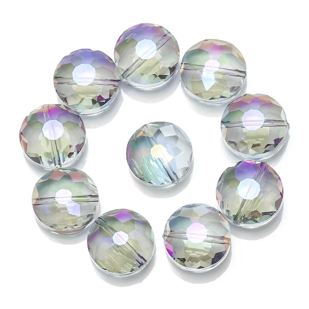 10 Pcs 14mm Faceted Crystal Glass Beads Flat Round Shape For DIY Making Crafts Jewelry Earing Necklace Accessories Wholesale