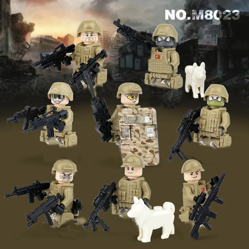 Boys' Toy Military Building Block Set Frontier Patrol Commando Force Doll Small Particles Assembled Puzzle Toys Gifts For Kids