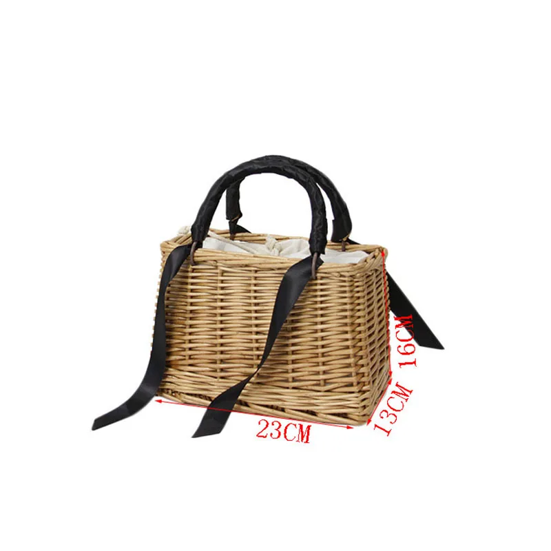 Handmade Women\'s Handbag Tassel Wicker Woven Straw Bag Female Summer Beach Bag Rattan Top-handle Tote Bohemian Square Bali Box