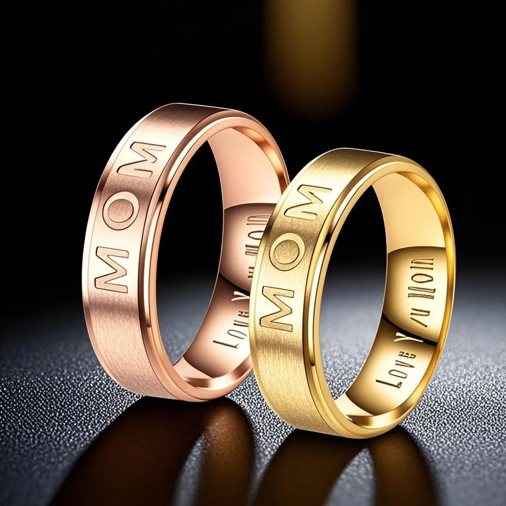Stainless Steel Size 5-10 Hot Finger Ring Dear MOM DAD Letter Simple Plain Ring for Mom Perfect Mother's Day Papa's Father Gift