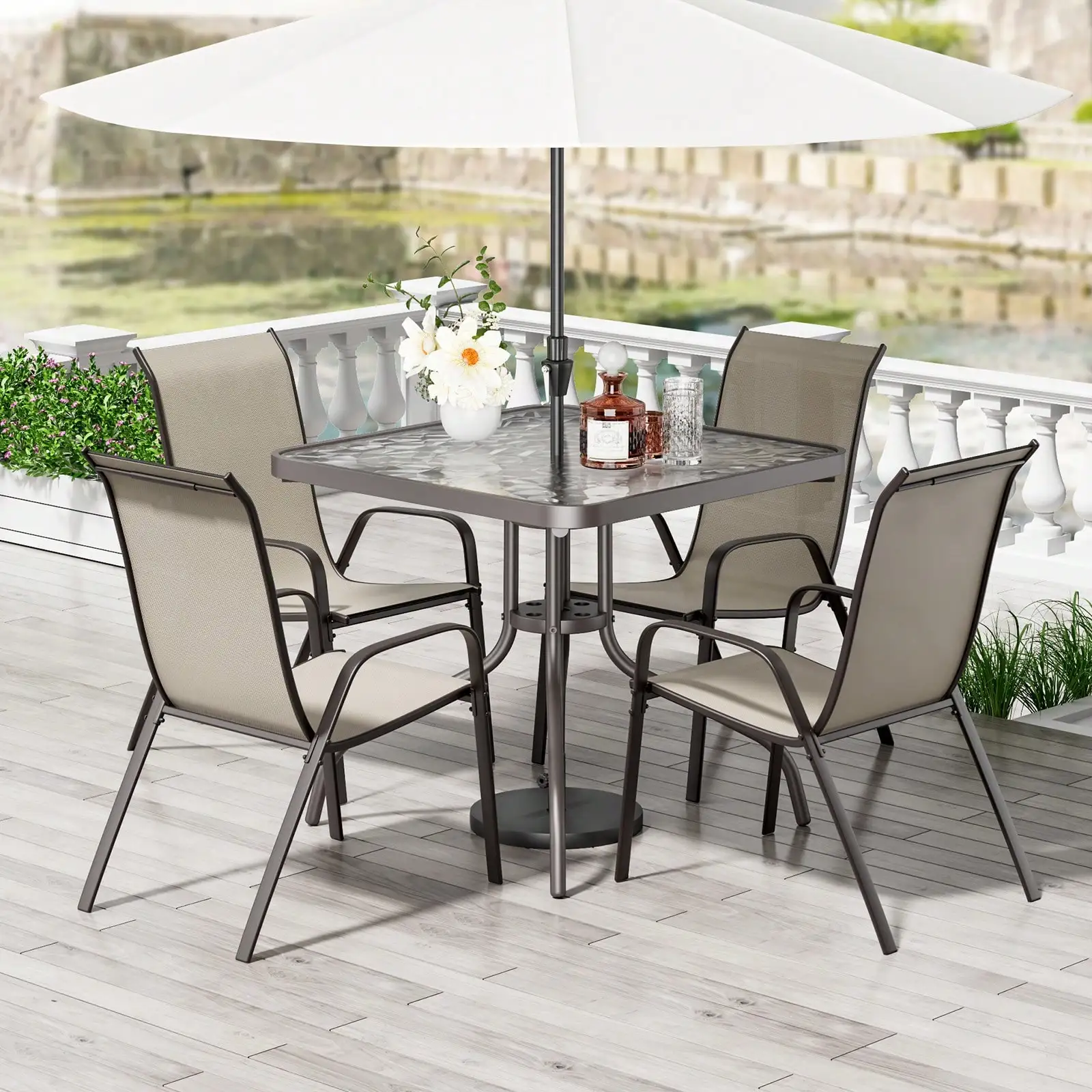 MAMIZO Patio Dining Set 5 Pieces, All Weather Outdoor Furniture W/ 30