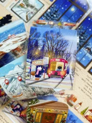 Kawaii Cat Washi Tape Cute Winter Landscape Scenery Pet Stickers Xiami Warm Journal Collage Material