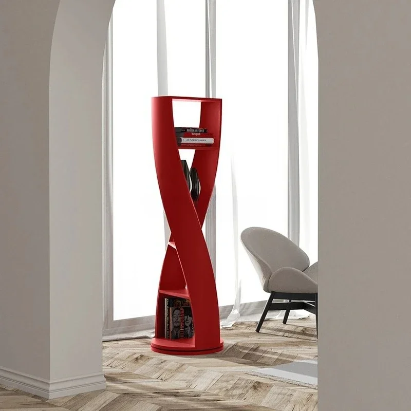 Design Creativity Rotating Bookshelf DNA Corner Storage Special-shaped Solid Wood Cabinet Home Art Decoration