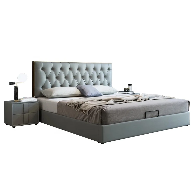 

Bedroom Furniture Sets Modern Design Bed with Backrest Wholesale Price Custom Light Color Soft Luxury Bed with Storage for Adult