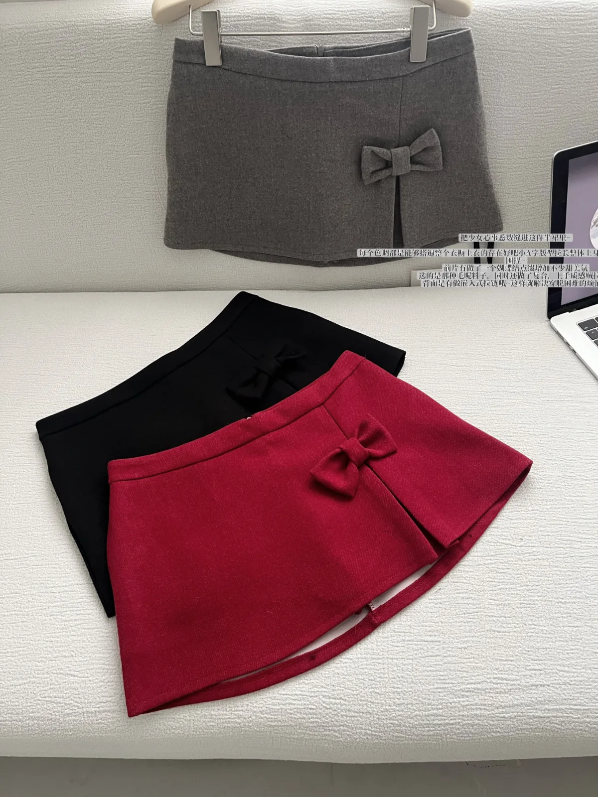 

Women's Autumn Winter Sweet Bowknot Mini Skirt Lady Streetwear Solid Color A Line Short Skirt