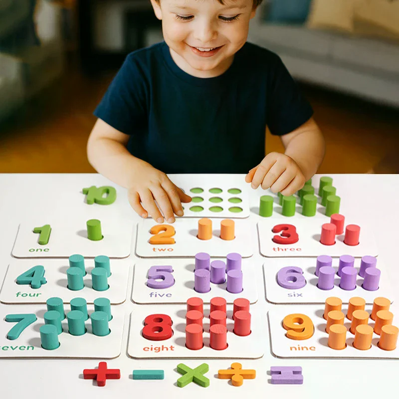 Juego de juguetes matemáticos aritméticos Montessori, juguetes Montessori de madera para niños pequeños para 2 3 4 5 6 años, juego de combinación cognitiva de números