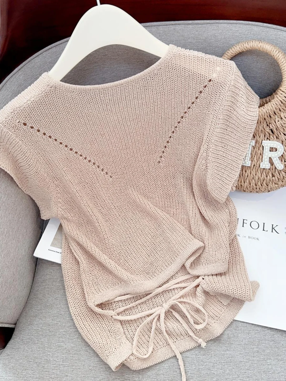 

Вязаный топ из ледяного шелка, женский дизайн Sensation Lazy Soft ort Sve Bal, футболка с полосками, летняя корейская футболка прямого кроя